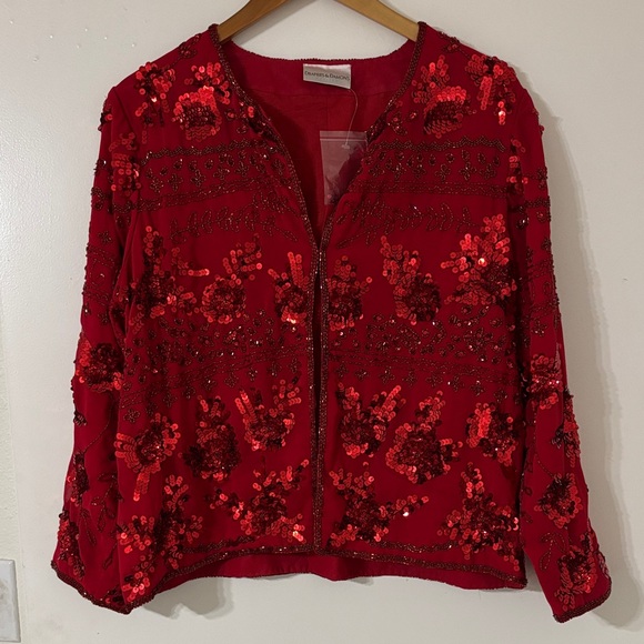 Draper’s & Damon’s Jackets & Blazers - NWT Vintage 100% Silk Red Sequins Jacket